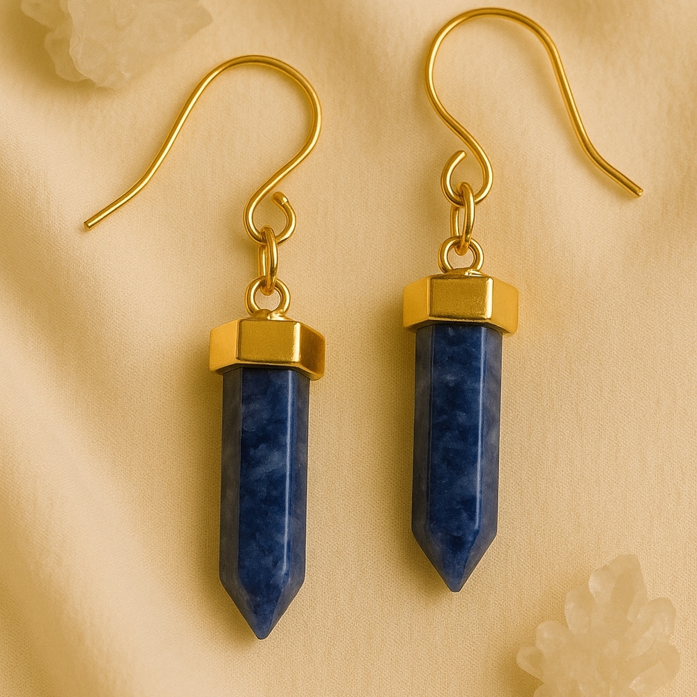 Vibrant Blue Sodalite Crystal Gold-Toned Earrings